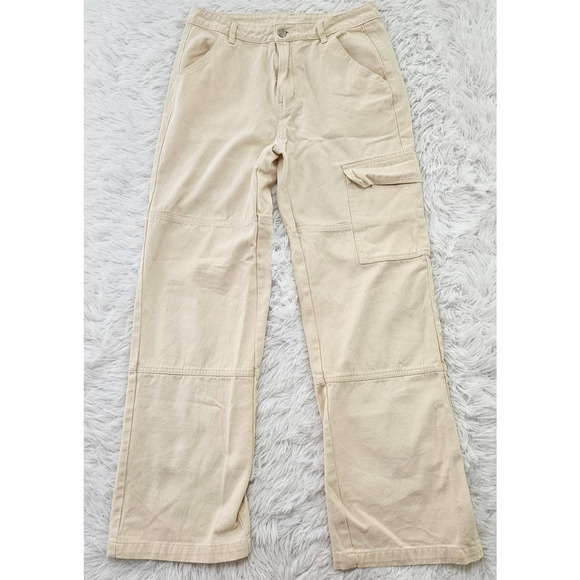 Et Clet Women's Cream High Rise‎ Paneled Cargo Bootcut Pant. Size S - Picture 1 of 12